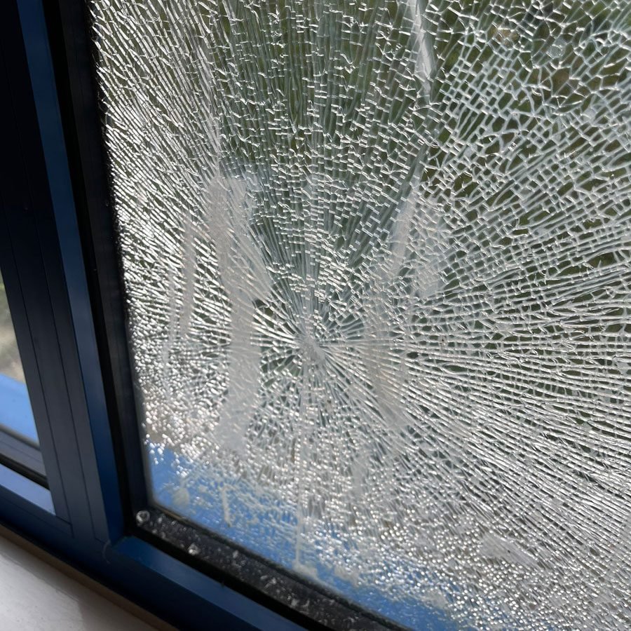 Toughened glass broken into small blunt dice