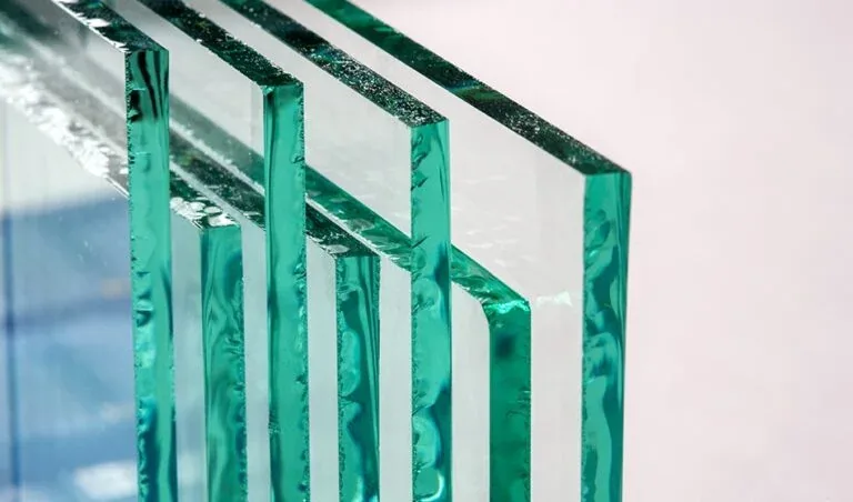 Stacked float glass sheets in the factory