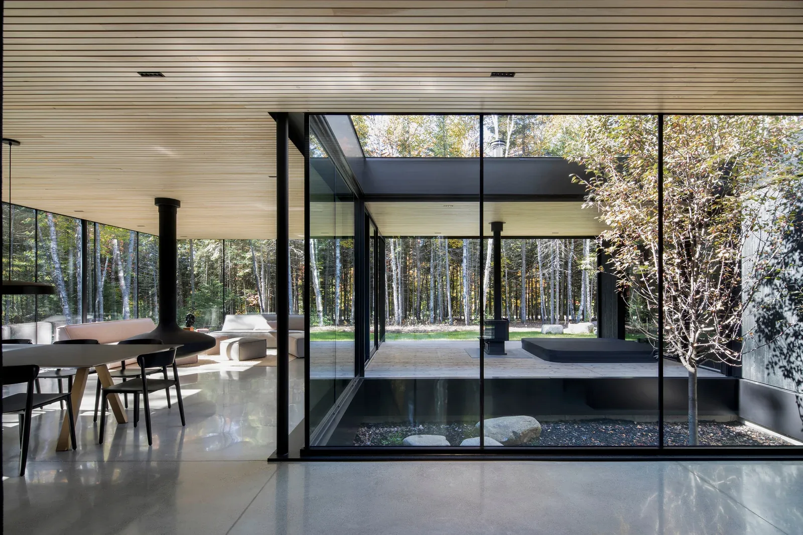 Modern living room with large double glazed windows