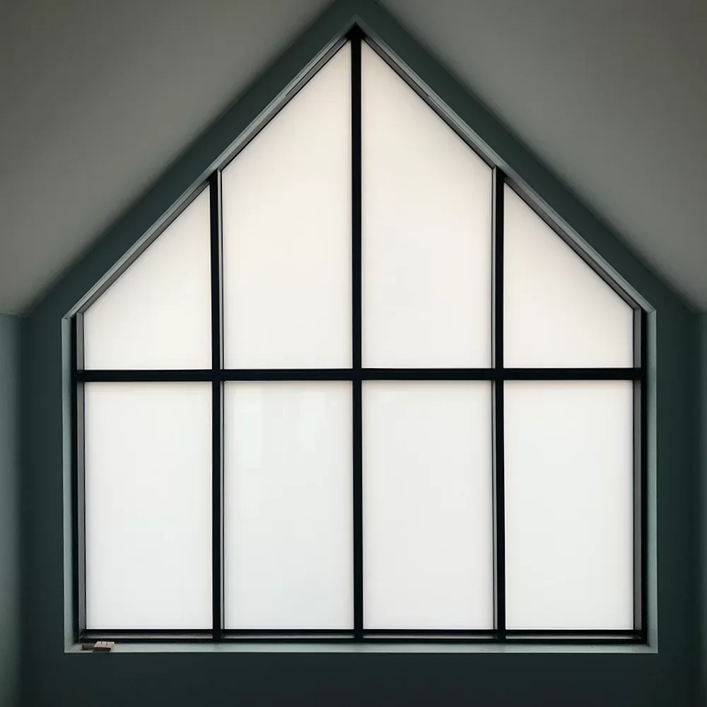 Smart glass panel switched off and frosted for privacy